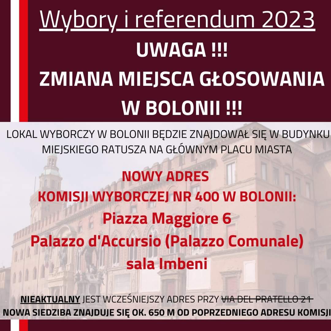 Le elezioni 2023: È stato cambiato l’indirizzo della sede elettorale a Bologna