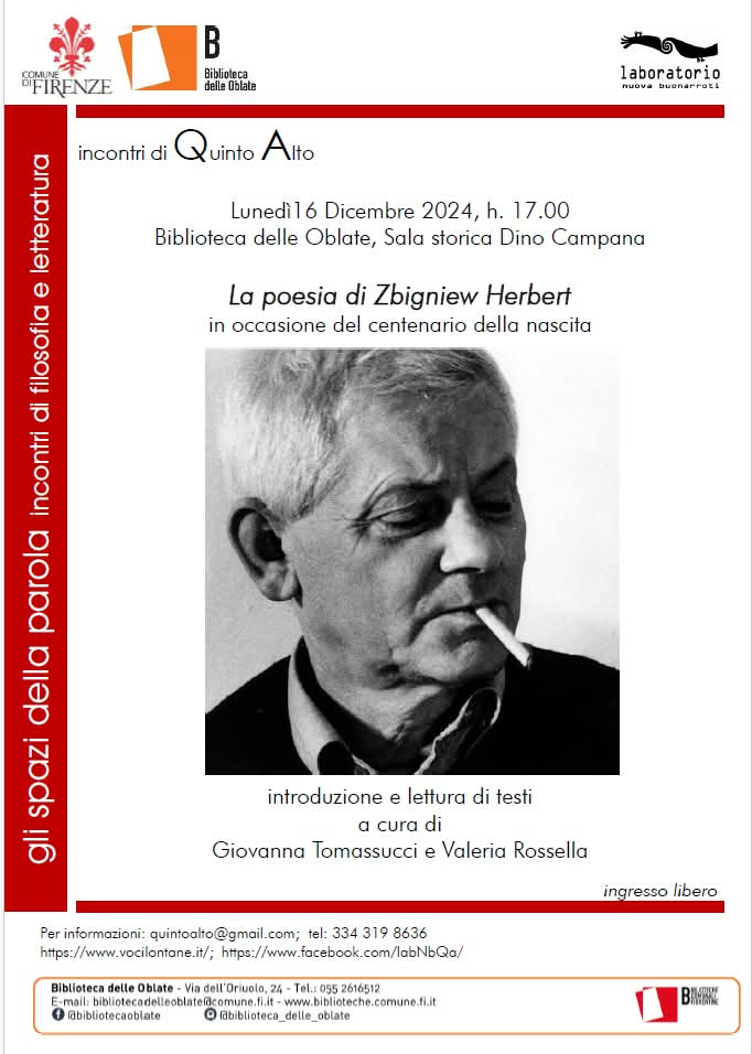 Firenze: Invito alla conferenza sulla poesia di Zbigniew Herbert