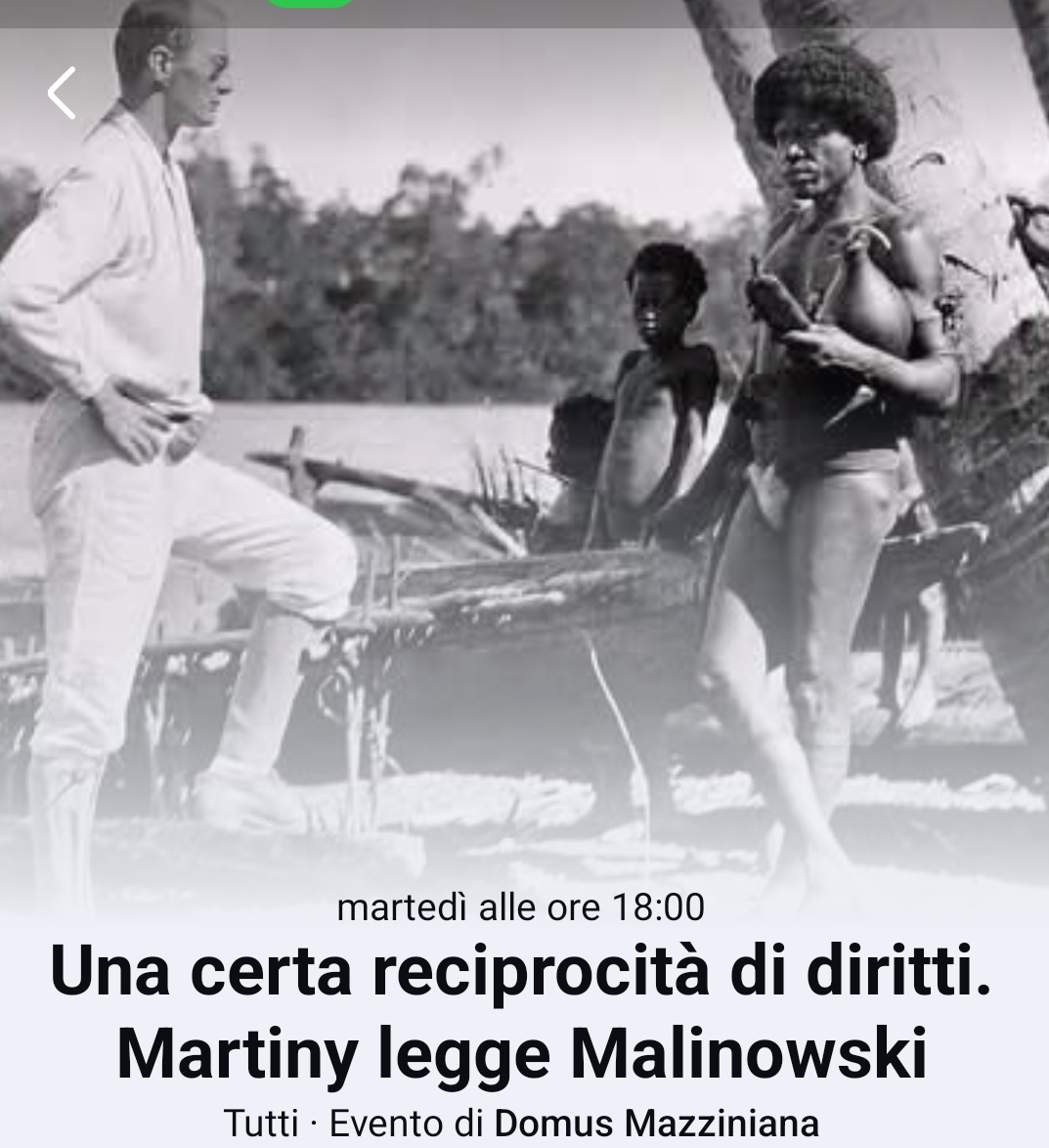 Domus Mazziniana, Pisa: Una certa reciprocità di diritti – Presentazione del libro di Bronisław Malinowski e l’idea della reciprocità nel diritto” di Federica Martiny